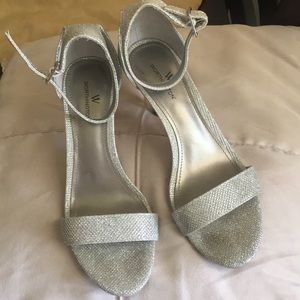 Gray high heels shoes.